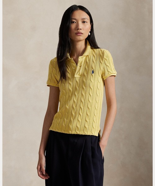 POLO RALPH LAUREN(ポロ ラルフ ローレン)の「ケーブルニット ポロシャツ(ニット/セーター・レディース・イエロー・L/M/S/XS/XL)」の1枚目の写真