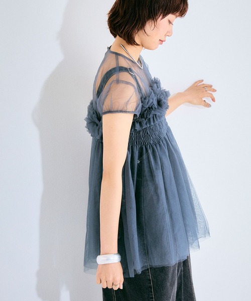 ELLEgirl（エルガール）の「チュールフリルパフチュニック【ELLEgirl/エル ガール】（その他トップス・レディース・ピンク/アイボリー/チャコールグレー・FREE）」の9枚目の写真