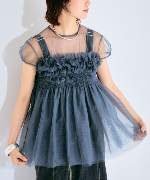 ELLEgirl（エルガール）の「チュールフリルパフチュニック【ELLEgirl/エル ガール】（その他トップス・レディース・ピンク/アイボリー/チャコールグレー・FREE）」の5枚目の写真