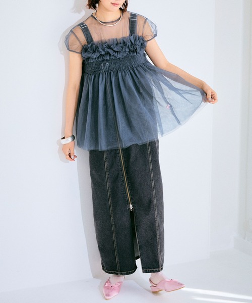 ELLEgirl（エルガール）の「チュールフリルパフチュニック【ELLEgirl/エル ガール】（その他トップス・レディース・ピンク/アイボリー/チャコールグレー・FREE）」の10枚目の写真