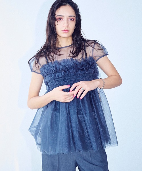 ELLEgirl（エルガール）の「チュールフリルパフチュニック【ELLEgirl/エル ガール】（その他トップス・レディース・ピンク/アイボリー/チャコールグレー・FREE）」の14枚目の写真