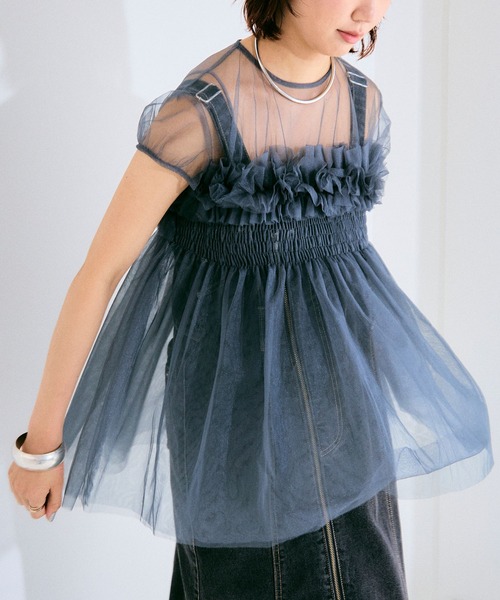 ELLEgirl（エルガール）の「チュールフリルパフチュニック【ELLEgirl/エル ガール】（その他トップス・レディース・ピンク/アイボリー/チャコールグレー・FREE）」の6枚目の写真