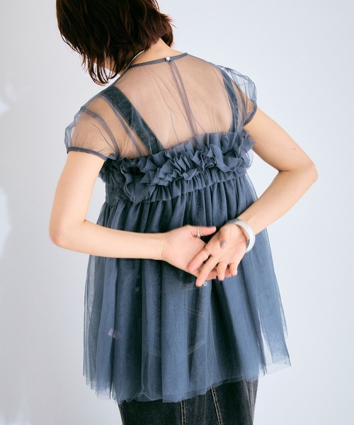 ELLEgirl（エルガール）の「チュールフリルパフチュニック【ELLEgirl/エル ガール】（その他トップス・レディース・ピンク/アイボリー/チャコールグレー・FREE）」の8枚目の写真