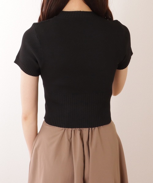 Lace Ladies(レースレディース)の「ソリッドカラー 切替 リブ 半袖 クルーネック コンパクト ニット(ニット/セーター・レディース・ブルー/ブラック/ホワイト/グリーン・FREE)」の11枚目の写真