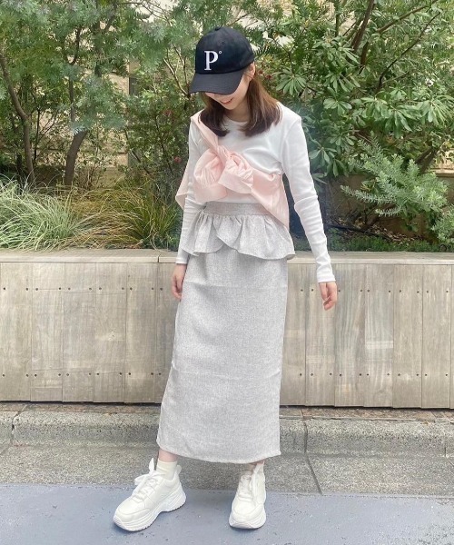 flower（フラワー）の「ペプラムスカート（スカート・レディース・ベージュ/ホワイト・FREE）」の3枚目の写真