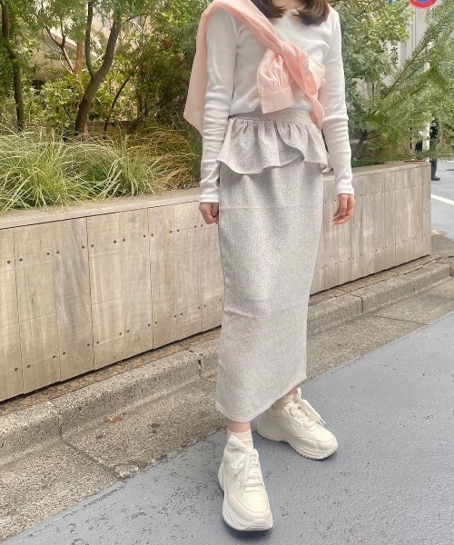 flower（フラワー）の「ペプラムスカート（スカート・レディース・ベージュ/ホワイト・FREE）」の4枚目の写真