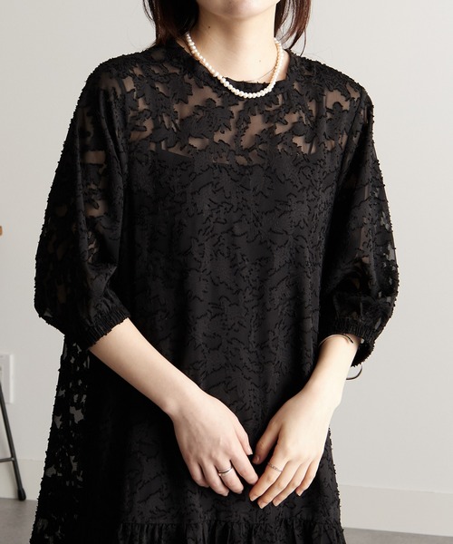 RANAN(ラナン)の「ジャカードシアーワンピース(ワンピース・レディース・ブラック/オフホワイト・M/L/S)」の3枚目の写真