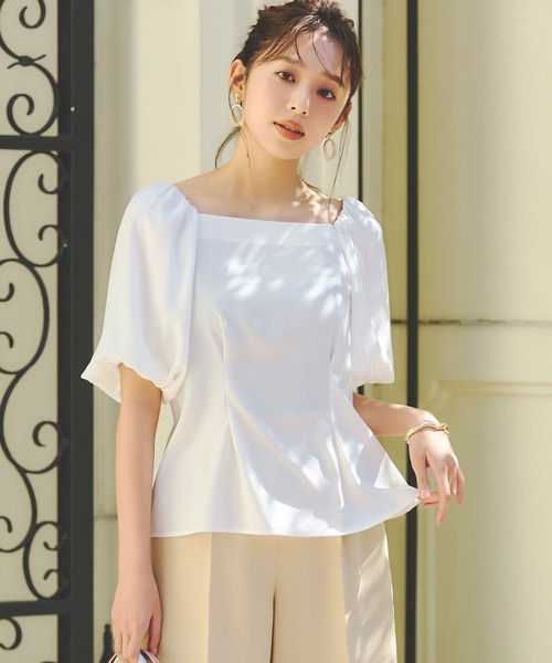 LAISSE PASSE（レッセパッセ）の「バルーンスリーブペプラムブラウス（シャツ/ブラウス・レディース・ブラック/アイボリー/ミント・MEDIUM）」の6枚目の写真