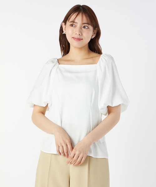 LAISSE PASSE（レッセパッセ）の「バルーンスリーブペプラムブラウス（シャツ/ブラウス・レディース・ブラック/アイボリー/ミント・MEDIUM）」の8枚目の写真