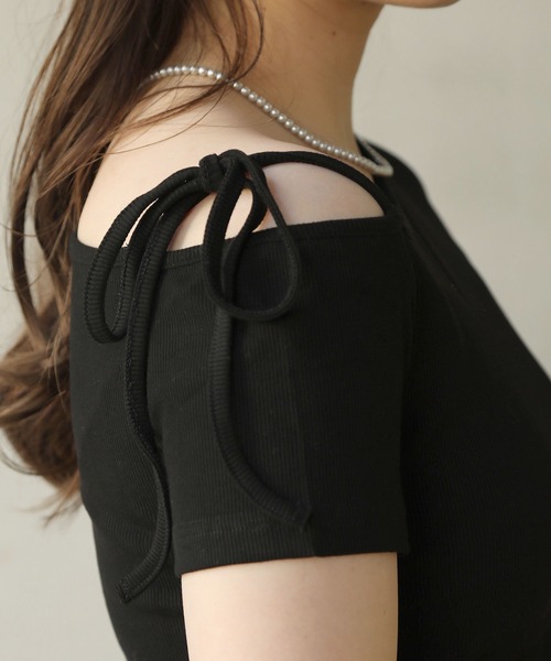 SPINNS(スピンズ)の「肩リボン半袖リブカットソー(Tシャツ/カットソー・レディース・ホワイト/ピンク/ブラック・ONESIZE)」の12枚目の写真