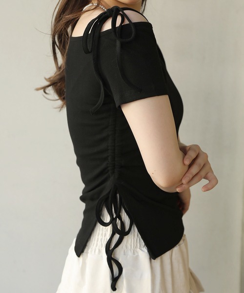 SPINNS(スピンズ)の「肩リボン半袖リブカットソー(Tシャツ/カットソー・レディース・ホワイト/ピンク/ブラック・ONESIZE)」の11枚目の写真