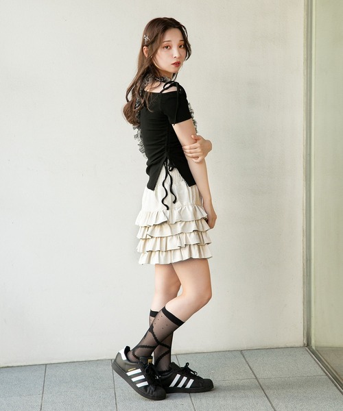 SPINNS(スピンズ)の「肩リボン半袖リブカットソー(Tシャツ/カットソー・レディース・ホワイト/ピンク/ブラック・ONESIZE)」の5枚目の写真