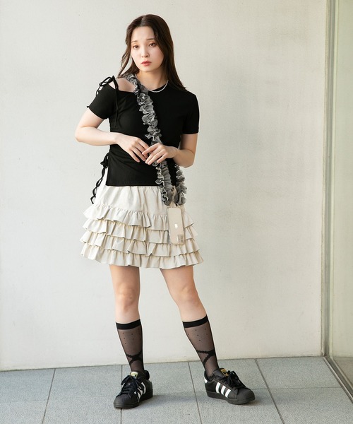 SPINNS(スピンズ)の「肩リボン半袖リブカットソー(Tシャツ/カットソー・レディース・ホワイト/ピンク/ブラック・ONESIZE)」の6枚目の写真