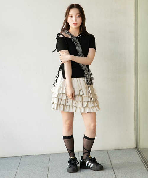 SPINNS(スピンズ)の「肩リボン半袖リブカットソー(Tシャツ/カットソー・レディース・ホワイト/ピンク/ブラック・ONESIZE)」の7枚目の写真