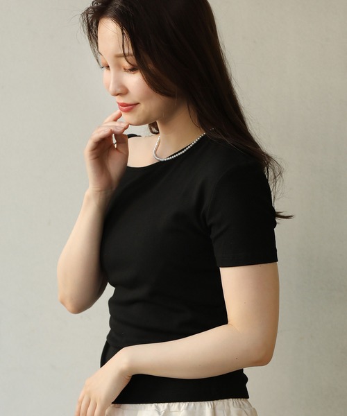 SPINNS(スピンズ)の「肩リボン半袖リブカットソー(Tシャツ/カットソー・レディース・ホワイト/ピンク/ブラック・ONESIZE)」の10枚目の写真