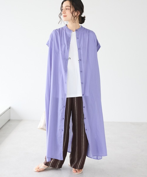 CRAFT STANDARD BOUTIQUE(クラフトスタンダードブティック)の「インド綿バンドカラーワンピース(ワンピース・レディース・ネイビー/グレー系その他2/サックスブルー系3/ラベンダー・FREE)」の4枚目の写真