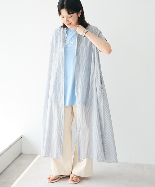 CRAFT STANDARD BOUTIQUE(クラフトスタンダードブティック)の「インド綿バンドカラーワンピース(ワンピース・レディース・ネイビー/グレー系その他2/サックスブルー系3/ラベンダー・FREE)」の2枚目の写真