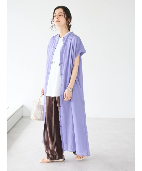 CRAFT STANDARD BOUTIQUE(クラフトスタンダードブティック)の「インド綿バンドカラーワンピース(ワンピース・レディース・ネイビー/グレー系その他2/サックスブルー系3/ラベンダー・FREE)」の21枚目の写真