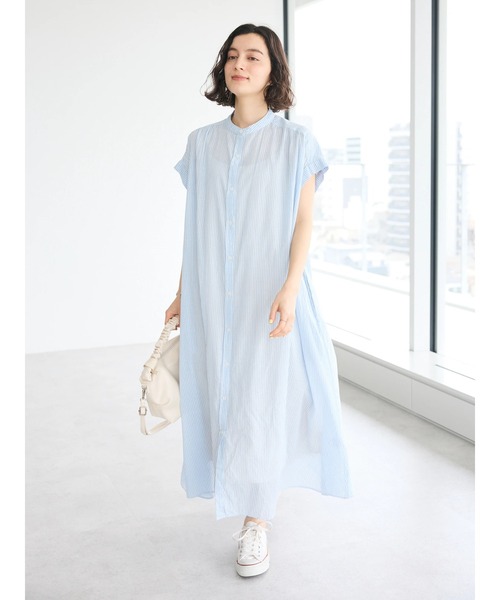 CRAFT STANDARD BOUTIQUE(クラフトスタンダードブティック)の「インド綿バンドカラーワンピース(ワンピース・レディース・ネイビー/グレー系その他2/サックスブルー系3/ラベンダー・FREE)」の18枚目の写真