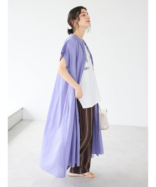 CRAFT STANDARD BOUTIQUE(クラフトスタンダードブティック)の「インド綿バンドカラーワンピース(ワンピース・レディース・ネイビー/グレー系その他2/サックスブルー系3/ラベンダー・FREE)」の7枚目の写真