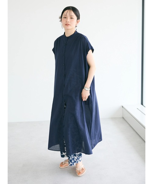 CRAFT STANDARD BOUTIQUE(クラフトスタンダードブティック)の「インド綿バンドカラーワンピース(ワンピース・レディース・ネイビー/グレー系その他2/サックスブルー系3/ラベンダー・FREE)」の5枚目の写真