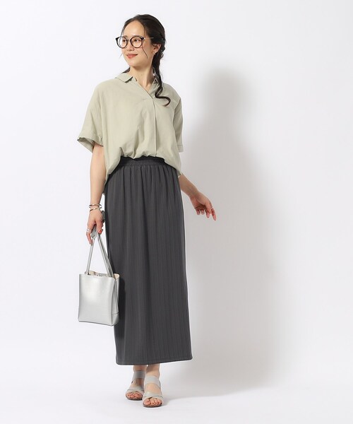 SHOO・LA・RUE(シューラルー)の「◆【ゆるリラックス】大人のラフコーデに ランダムテレコリブイージーナロースカート(スカート・レディース・ブラウン系/ダークグレー/ブラック・02/04/03)」の6枚目の写真