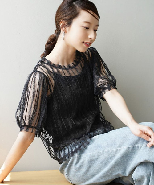 e-zakkamania stores（イーザッカマニアストアーズ）の「フリルドット チュールトップス（シャツ/ブラウス・レディース・アイボリー/ブラック・フリー）」の7枚目の写真