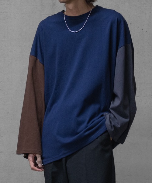 JOHN'S CLOSET（ジョンズクローゼット）の「【40I】USAコットン ビッグシルエット ワイドスリーブ７分袖Tシャツ（Tシャツ/カットソー・メンズ・ブラック系その他/ブラウン系その他2/ブラック/ブラウン系その他/モカ/ベージュ/グリーン系その他/グリーン系その他2/ネイビー/ライトパープル/ブラウン/ベージュ系その他/ライトグリーン/ネイビー系1/チャコールグレー/カーキ・MEDIUM/X-LARGE/LARGE）」の15枚目の写真