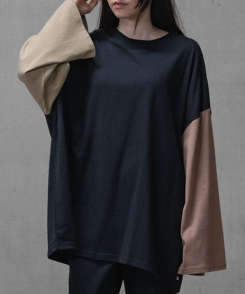 JOHN'S CLOSET（ジョンズクローゼット）の「【40I】USAコットン ビッグシルエット ワイドスリーブ７分袖Tシャツ（Tシャツ/カットソー・メンズ・ブラック系その他/ブラウン系その他2/ブラック/ブラウン系その他/モカ/ベージュ/グリーン系その他/グリーン系その他2/ネイビー/ライトパープル/ブラウン/ベージュ系その他/ライトグリーン/ネイビー系1/チャコールグレー/カーキ・MEDIUM/X-LARGE/LARGE）」の3枚目の写真