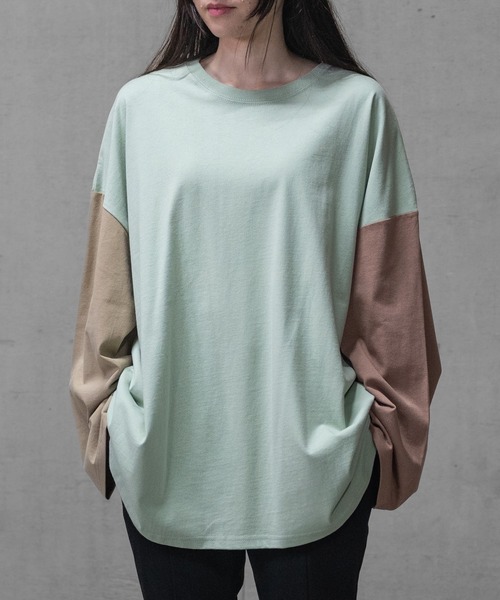 JOHN'S CLOSET（ジョンズクローゼット）の「【40I】USAコットン ビッグシルエット ワイドスリーブ７分袖Tシャツ（Tシャツ/カットソー・メンズ・ブラック系その他/ブラウン系その他2/ブラック/ブラウン系その他/モカ/ベージュ/グリーン系その他/グリーン系その他2/ネイビー/ライトパープル/ブラウン/ベージュ系その他/ライトグリーン/ネイビー系1/チャコールグレー/カーキ・MEDIUM/X-LARGE/LARGE）」の12枚目の写真