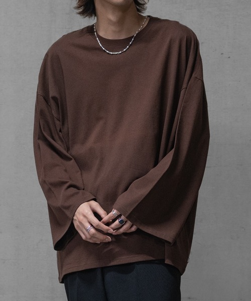 JOHN'S CLOSET（ジョンズクローゼット）の「【40I】USAコットン ビッグシルエット ワイドスリーブ７分袖Tシャツ（Tシャツ/カットソー・メンズ・ブラック系その他/ブラウン系その他2/ブラック/ブラウン系その他/モカ/ベージュ/グリーン系その他/グリーン系その他2/ネイビー/ライトパープル/ブラウン/ベージュ系その他/ライトグリーン/ネイビー系1/チャコールグレー/カーキ・MEDIUM/X-LARGE/LARGE）」の5枚目の写真