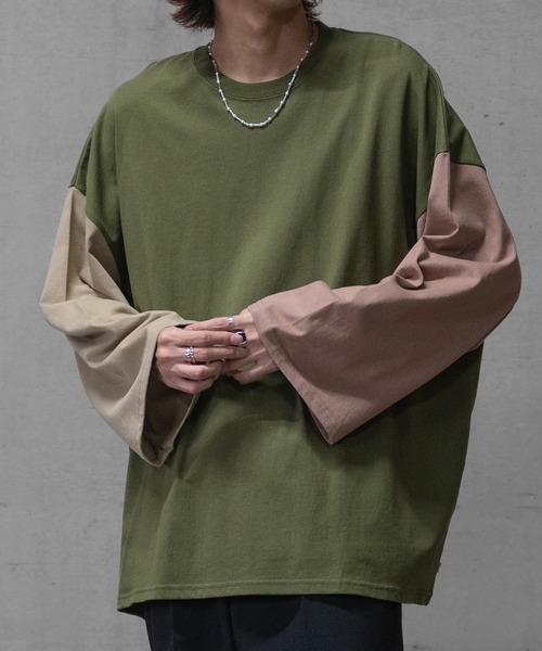 JOHN'S CLOSET（ジョンズクローゼット）の「【40I】USAコットン ビッグシルエット ワイドスリーブ７分袖Tシャツ（Tシャツ/カットソー・メンズ・ブラック系その他/ブラウン系その他2/ブラック/ブラウン系その他/モカ/ベージュ/グリーン系その他/グリーン系その他2/ネイビー/ライトパープル/ブラウン/ベージュ系その他/ライトグリーン/ネイビー系1/チャコールグレー/カーキ・MEDIUM/X-LARGE/LARGE）」の13枚目の写真