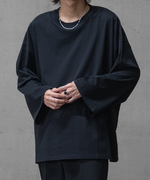 JOHN'S CLOSET（ジョンズクローゼット）の「【40I】USAコットン ビッグシルエット ワイドスリーブ７分袖Tシャツ（Tシャツ/カットソー・メンズ・ブラック系その他/ブラウン系その他2/ブラック/ブラウン系その他/モカ/ベージュ/グリーン系その他/グリーン系その他2/ネイビー/ライトパープル/ブラウン/ベージュ系その他/ライトグリーン/ネイビー系1/チャコールグレー/カーキ・MEDIUM/X-LARGE/LARGE）」の2枚目の写真