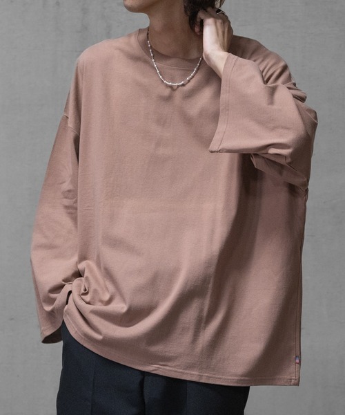 JOHN'S CLOSET（ジョンズクローゼット）の「【40I】USAコットン ビッグシルエット ワイドスリーブ７分袖Tシャツ（Tシャツ/カットソー・メンズ・ブラック系その他/ブラウン系その他2/ブラック/ブラウン系その他/モカ/ベージュ/グリーン系その他/グリーン系その他2/ネイビー/ライトパープル/ブラウン/ベージュ系その他/ライトグリーン/ネイビー系1/チャコールグレー/カーキ・MEDIUM/X-LARGE/LARGE）」の6枚目の写真