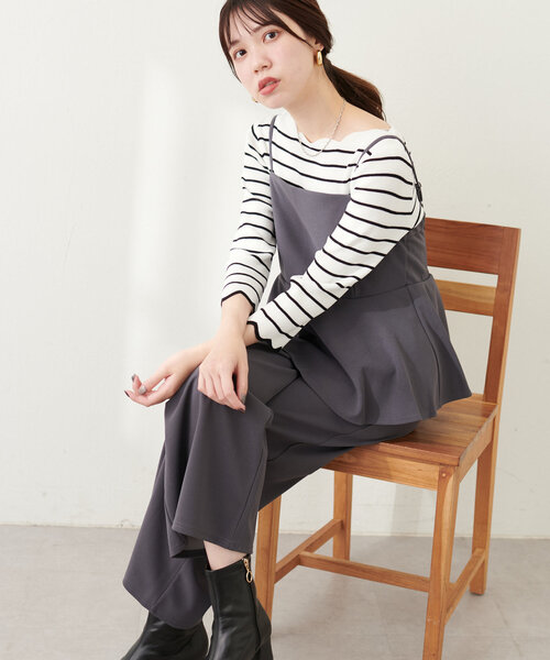natural couture(ナチュラルクチュール)の「カットジョーゼットペプラムサロペット(その他パンツ・レディース・ブラック/グレイッシュベージュ/チャコールグレー/ドット・LARGE/MEDIUM)」の11枚目の写真