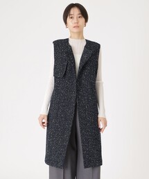 【着回し抜群】ガンパッチディテールツィードロングジレ