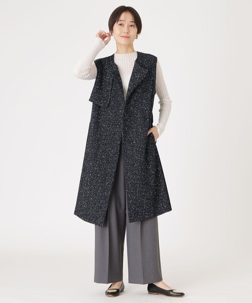CAST:（キャストコロン）の「【着回し抜群】ガンパッチディテールツィードロングジレ（ベスト・レディース・ネイビー・M）」の2枚目の写真