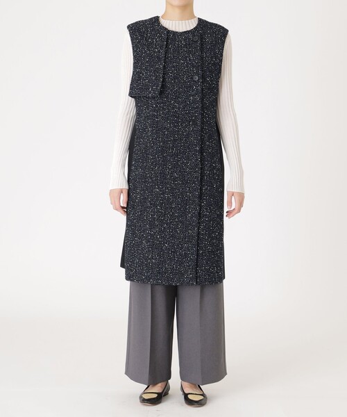 CAST:（キャストコロン）の「【着回し抜群】ガンパッチディテールツィードロングジレ（ベスト・レディース・ネイビー・M）」の3枚目の写真