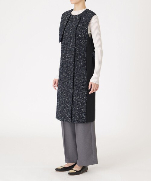 CAST:（キャストコロン）の「【着回し抜群】ガンパッチディテールツィードロングジレ（ベスト・レディース・ネイビー・M）」の4枚目の写真