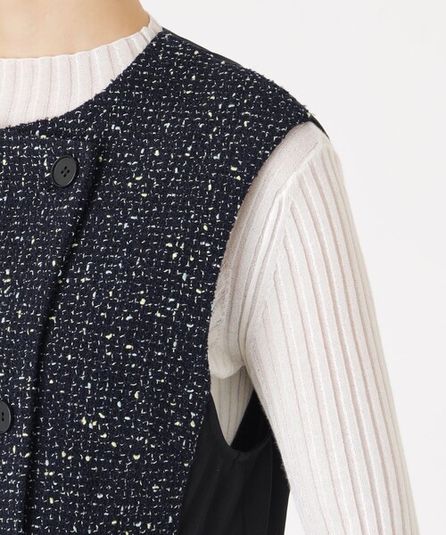 CAST:（キャストコロン）の「【着回し抜群】ガンパッチディテールツィードロングジレ（ベスト・レディース・ネイビー・M）」の6枚目の写真