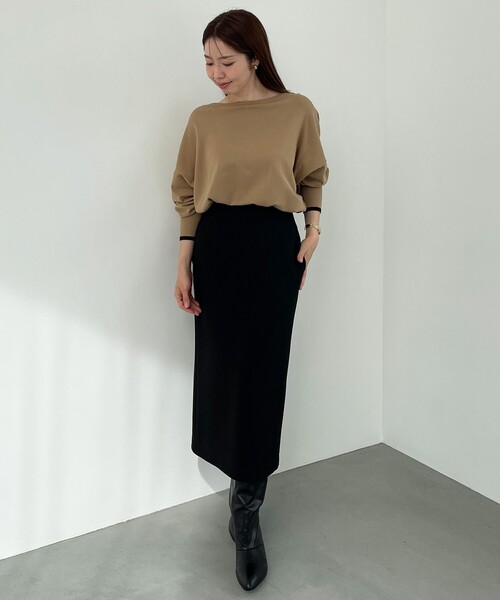 UNFILO（アンフィーロ）の「【野呂佳代さん着用/新色追加】BEAUTY FORM JERSEY Iラインスカート（スカート・レディース・アイボリー系/グレー系/ライトグレー系/ブラック系/イエロー系/ダークブラウン系/ベージュ系/ネイビー系・X-SMALL/SMALL/MEDIUM/MT/LARGE/LT）」の16枚目の写真