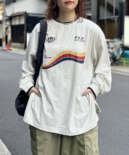 CPCM(シーピーシーエム)の「ラインリブロゴBIGロンT(Tシャツ/カットソー・レディース・グレー/ネイビー/ホワイト・FREE)」の2枚目の写真