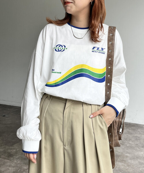 CPCM(シーピーシーエム)の「ラインリブロゴBIGロンT(Tシャツ/カットソー・レディース・グレー/ネイビー/ホワイト・FREE)」の4枚目の写真