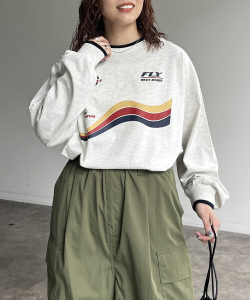 CPCM(シーピーシーエム)の「ラインリブロゴBIGロンT(Tシャツ/カットソー・レディース・グレー/ネイビー/ホワイト・FREE)」の9枚目の写真