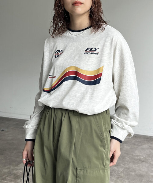 CPCM(シーピーシーエム)の「ラインリブロゴBIGロンT(Tシャツ/カットソー・レディース・グレー/ネイビー/ホワイト・FREE)」の10枚目の写真