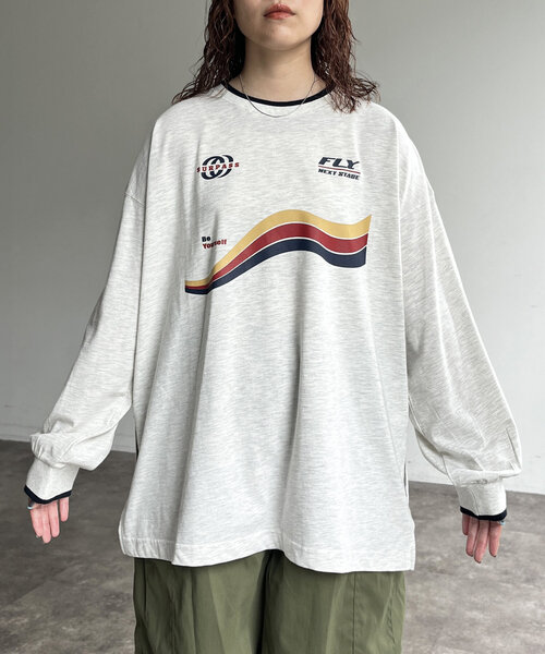 CPCM(シーピーシーエム)の「ラインリブロゴBIGロンT(Tシャツ/カットソー・レディース・グレー/ネイビー/ホワイト・FREE)」の14枚目の写真