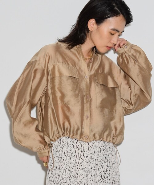 GALLEST（ギャレスト）の「◆シアーローンブルゾンシャツ（シャツ/ブラウス・レディース・ベージュ/ブラック・38）」の2枚目の写真