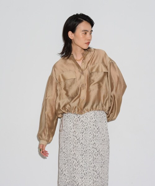 GALLEST（ギャレスト）の「◆シアーローンブルゾンシャツ（シャツ/ブラウス・レディース・ベージュ/ブラック・38）」の3枚目の写真