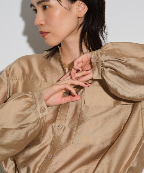 GALLEST（ギャレスト）の「◆シアーローンブルゾンシャツ（シャツ/ブラウス・レディース・ベージュ/ブラック・38）」の8枚目の写真