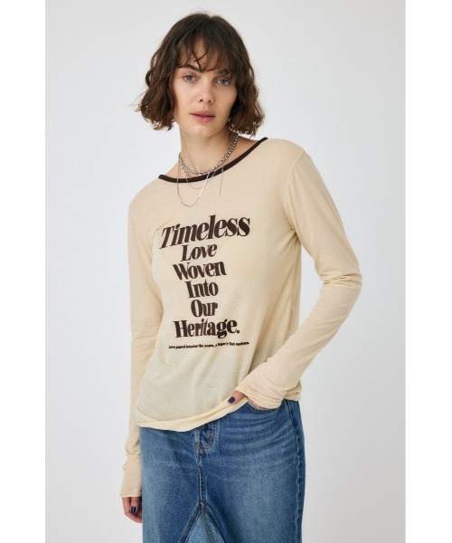 MOUSSY(マウジー)の「SHEER LOGO ロングスリーブTシャツ(Tシャツ/カットソー・レディース・ダークブラウン/レッド/アイボリー・FREE)」の4枚目の写真